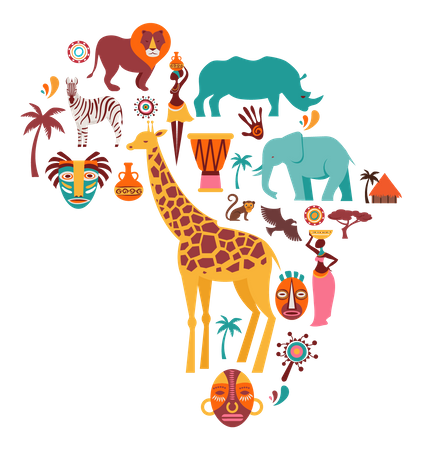 African map with animals  Illustration