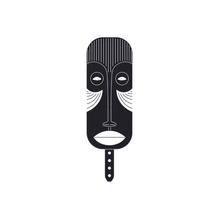 African mask with intricate strokes depicting a black silhouette  Illustration