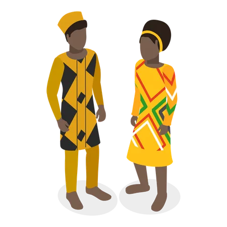 3 D Isometric Flat Vector Set Of African Outfit Men And Women In National Clothes Item 2 Illustration