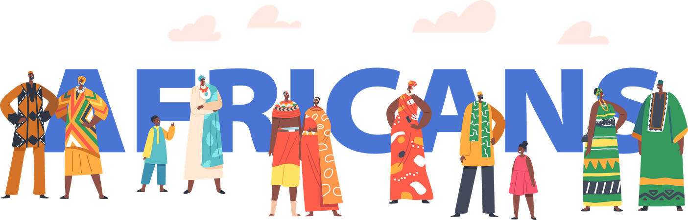 African People in Traditional Clothes Illustration