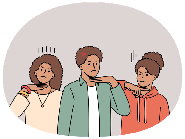 African people make gesture of knife at throat in protest against discrimination and racism  Illustration