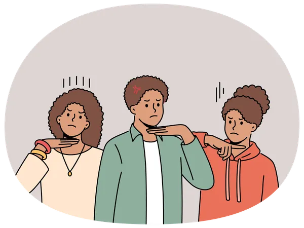 African people make gesture of knife at throat in protest against discrimination and racism  Illustration