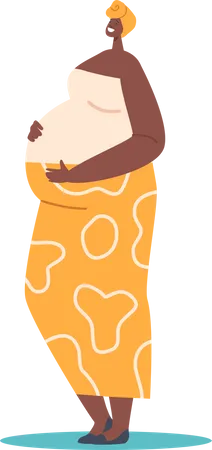 African Pregnant Woman Waiting Baby Illustration