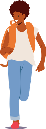 African Pupil Boy Wear Jeans and Backpack  Illustration