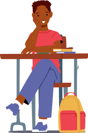 African Student Sitting at Desk Illustration