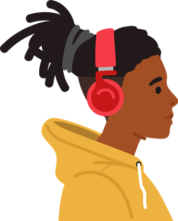 African teenager wear headphones  Illustration