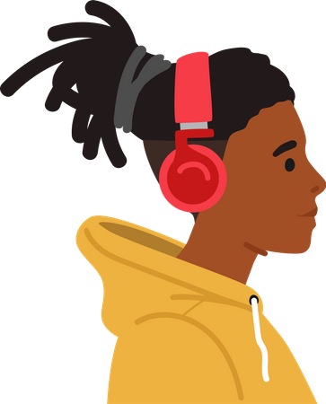 African teenager wear headphones  Illustration