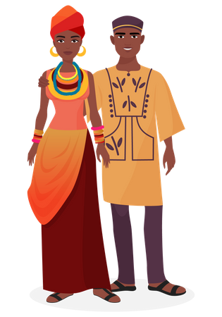 African tribal couple in traditional outfit  Illustration