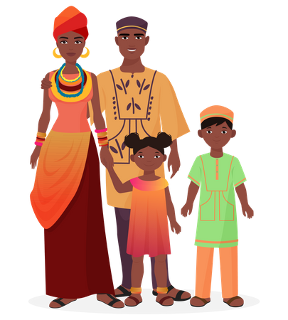 African tribal family in traditional outfit  Illustration