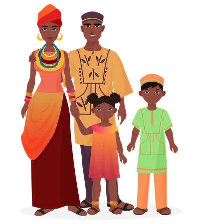 African tribal family in traditional outfit  Illustration