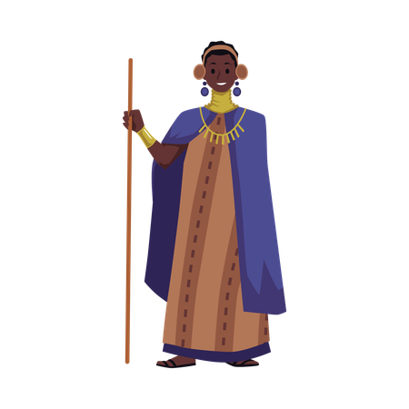 African tribal woman with long bracelets around her neck long dress and cape traditional jewelry  Illustration