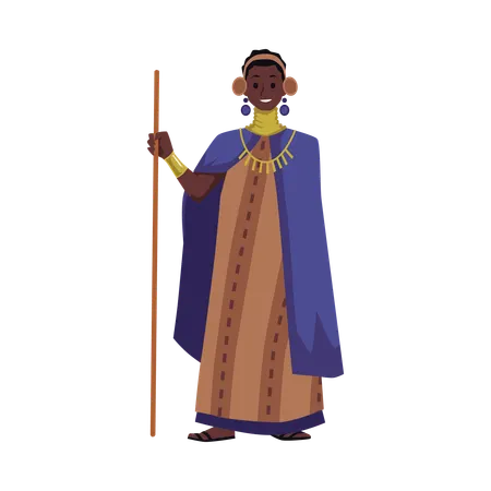 African tribal woman with long bracelets around her neck long dress and cape traditional jewelry  Illustration