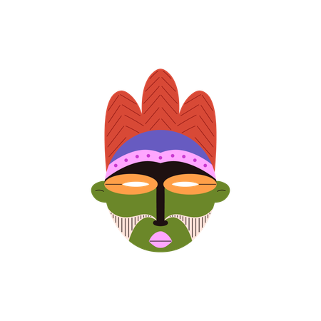 African tribe with bright multicolored patterned mask  Illustration