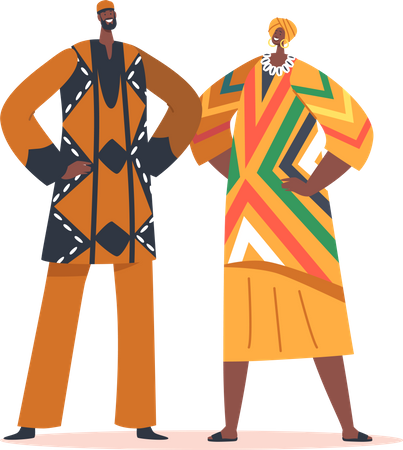 African Woman and Man in Dress  Illustration