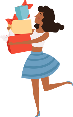 African woman holding gift box  Illustration