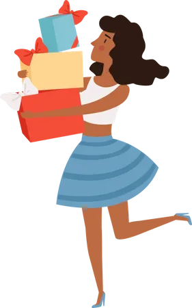 African woman holding gift box  Illustration