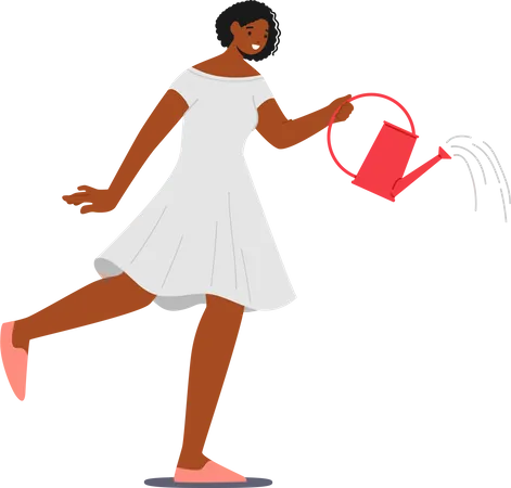 African woman holding watering can  Illustration
