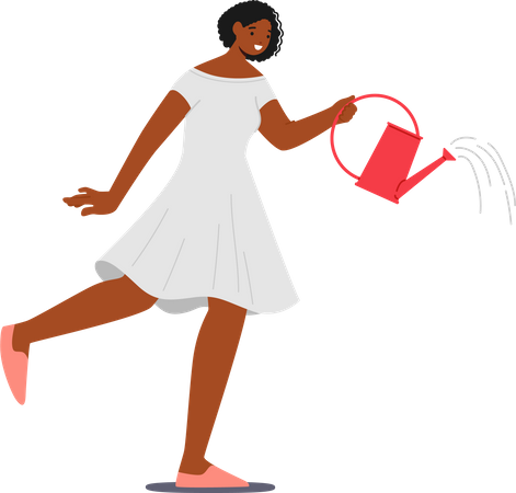 African woman holding watering can  Illustration