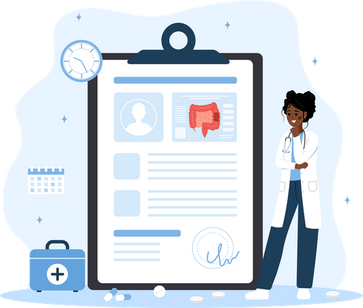 African woman in lab coat analysis intestine  Illustration