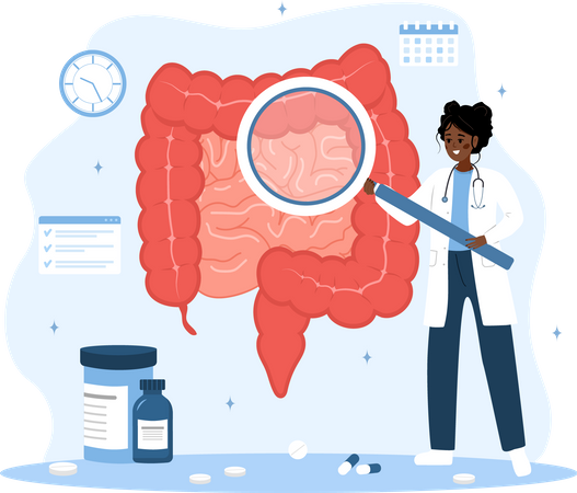 African woman in lab coat analysis perianal area Illustration