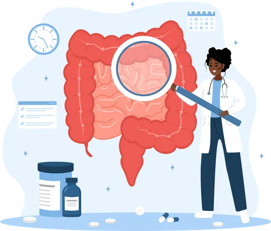 African woman in lab coat analysis perianal area  Illustration