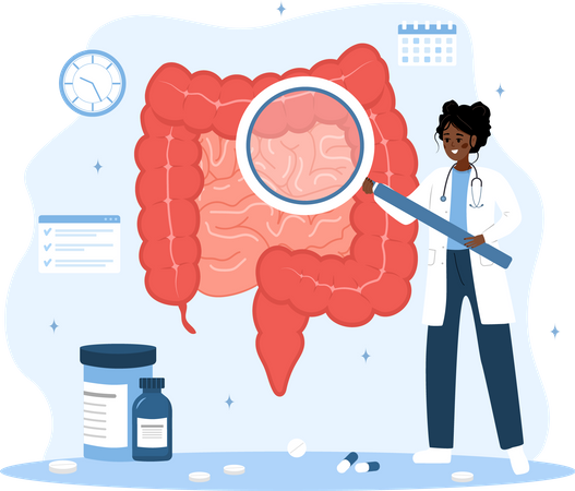 African woman in lab coat analysis perianal area  Illustration