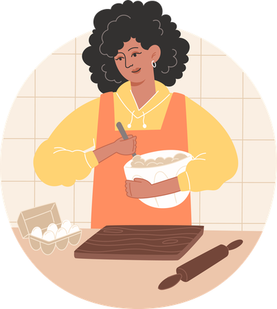 African woman is preparing pastries at home in the kitchen  Illustration