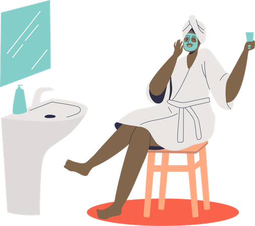 African woman making cosmetic mask  Illustration