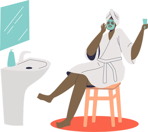 African woman making cosmetic mask  Illustration