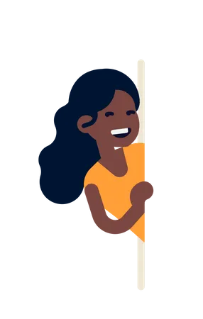 African woman peeking from behind blank copy space holding the side of it Illustration