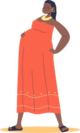 African Woman Pregnant Young Black Female In Traditional Africa Clothes Bearing Child Multinational Future Mother Pregnancy And Motherhood Concept Cartoon Flat Vector Illustration 일러스트레이션
