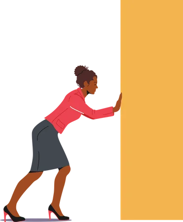 African Woman Pushing Huge Rectangle Shape Concentrated Businesswoman Character Complicated Challenge Goal Achievement Leadership Business Competition Concept Cartoon People Vector Illustration Illustration