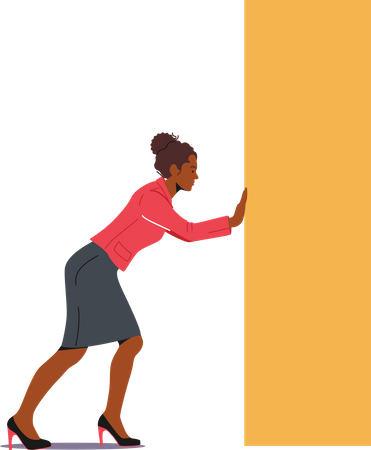 African Woman Pushing Rectangle Shape  Illustration