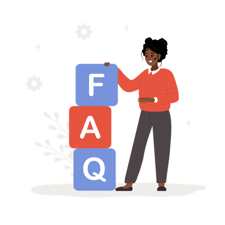 African woman with large cubes with letters FAQ  Illustration