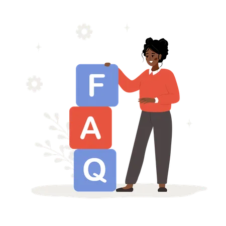 African woman with large cubes with letters FAQ  Illustration