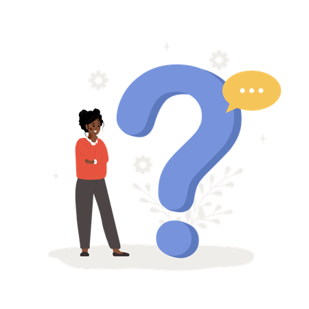 African woman with large question mark search for answers  Illustration