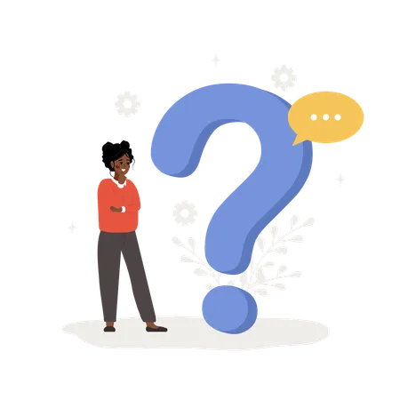 African woman with large question mark search for answers  Illustration