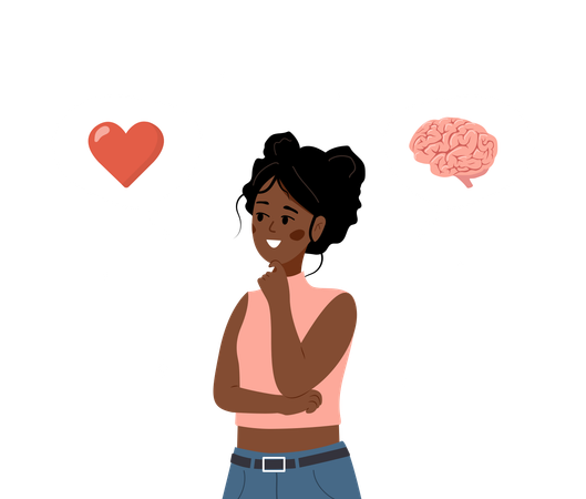 African Young Woman Choosing Between Feelings And Mind  Illustration