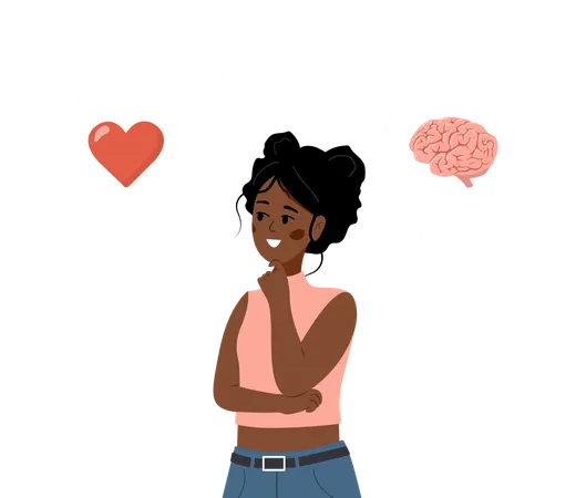 African Young Woman Choosing Between Feelings And Mind  Illustration