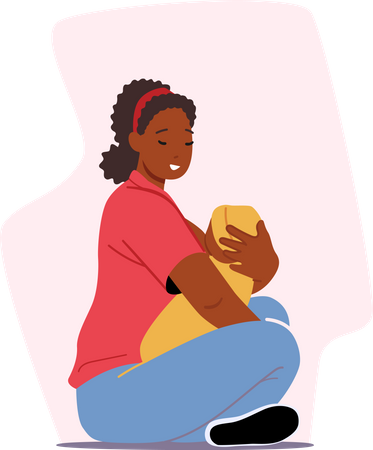 Afrikanische Frauen füttern Baby mit Brust auf dem Boden sitzend  Illustration
