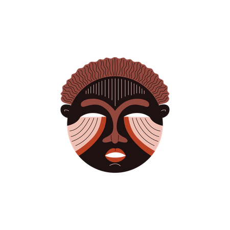 Afrikanische geschnitzte Holzmaske mit buntem Ornament  Illustration