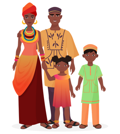 Afrikanische Stammesfamilie in traditioneller Kleidung  Illustration