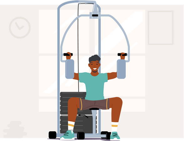 Afrikanischer Bodybuilder pumpt Muskeln im Fitnessstudio  Illustration