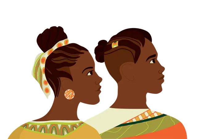 Schon Afroamerikanisch Frau Mann Portrat In Traditionelle Kleidung Und Haar Style Schwarz Geschichte Monat Concept Vektor Flache Abbildung Illustration
