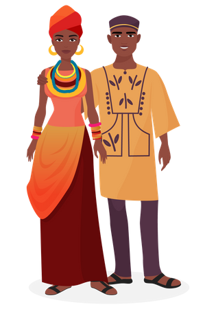 Afrikanisches Stammespaar in traditioneller Kleidung  Illustration