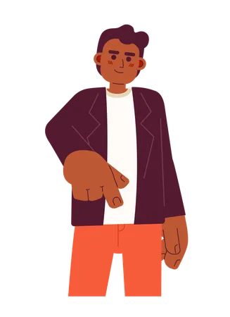 Jeune homme adulte afro-américain pointant le doigt  Illustration