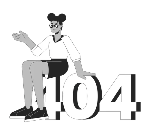 Jeune fille afro-américaine assise sur l'erreur 404  Illustration