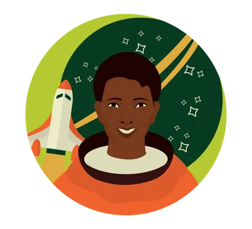 Black History Month Concept Famous Afro American Astronaut Mae Jemison First In American History Afro American Woman In Space Vector Flat Illustration 일러스트레이션