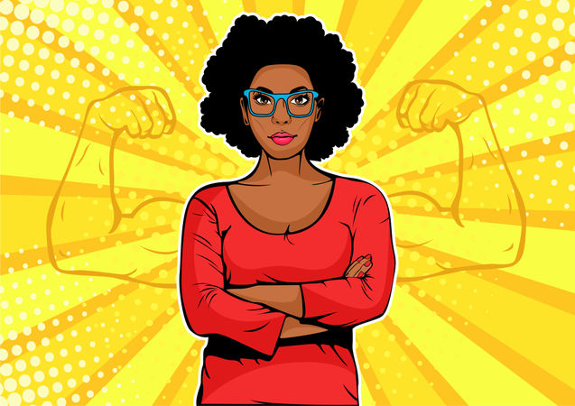 Afro american businesswoman with muscles pop art retro style  Illustration