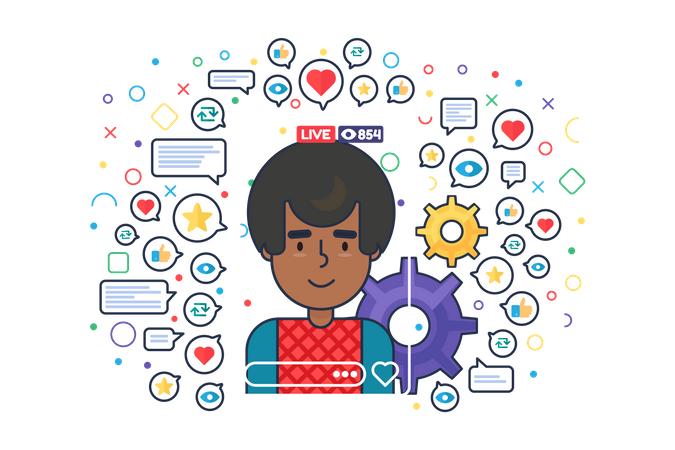 Afro-American male streaming on social media Illustration